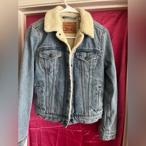 Levi's Sherpa Trucker Denim Vintage Jacket Blue White Fur Fleece size XS